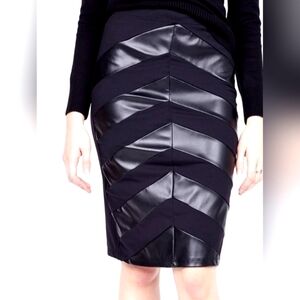 Rune Black Chevron Stretchy Pencil Skirt with Back Slit Sz L NWOT